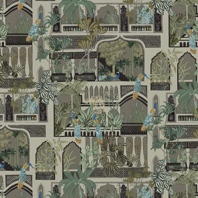 Kravet Couture JMW1011.11.0 Peacock Arches Wallcovering in Green/Grey