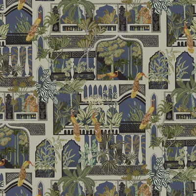 Kravet Couture JMW1011.31.0 Peacock Arches Wallcovering in Dark Blue/Green
