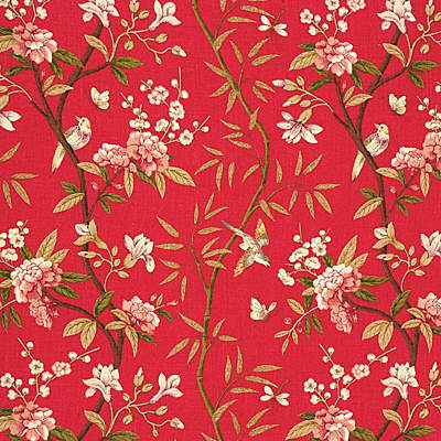 GP&J Baker R1368.1.0 Peony & Blossom Multipurpose Fabric in Red/moss