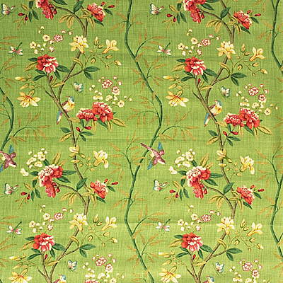 G P & J Baker R1368.6.0 Peony & blossom Multipurpose Fabric in Apple green/brick/Green