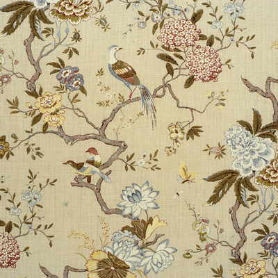 G P & J Baker R1398.4.0 Oriental bird Multipurpose Fabric in Olive/stone/Green/Grey
