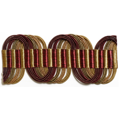 Kravet Couture T30401.94.0 Undulating Border Trim Fabric in Bordeaux/Burgundy/red/Yellow