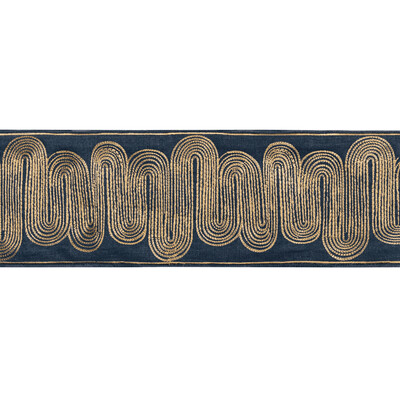 Kravet Couture T30807.650.0 Ischia Tape Trim Fabric in Gold/navy/Dark Blue/Brown/Indigo