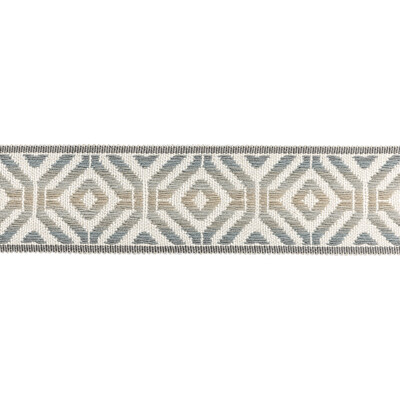 Kravet Couture T30823.11.0 Sanur Tape Trim Fabric in Pewter/Ivory/Beige/Grey