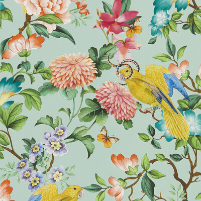 Clarke And Clarke W0130/03.CAC.0 Golden Parrot Wp Wallcovering in Mineral/Multi/Turquoise