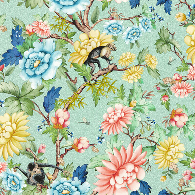 Clarke And Clarke W0133/02.CAC.0 Sapphire Garden Wp Wallcovering in Mineral/Multi/Turquoise