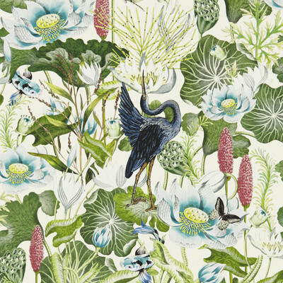 Clarke And Clarke W0137/03.CAC.0 Waterlily Wp Wallcovering in Ivory/Green/Blue