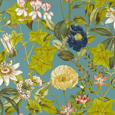 Clarke And Clarke W0143/01.cac.0 Passiflora Wallcovering in Chambray Wp/Turquoise/Multi