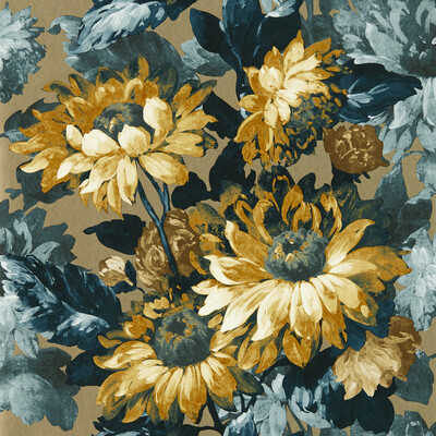 Clarke And Clarke W0162/02.CAC.0 Sunforest Wallcovering in Gilver Denim Wp/Gold/Dark Blue/Yellow