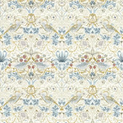 Clarke And Clarke W0171/03.CAC.0 Strawberry Thief Wallcovering in Linen Wp/Beige/Light Blue/Red