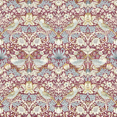 Clarke And Clarke W0171/04.CAC.0 Strawberry Thief Wallcovering in Plum Wp/Burgundy/red/Beige/Light Blue