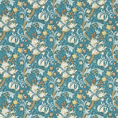 Clarke And Clarke W0174/03.CAC.0 Golden Lily Wallcovering in Teal Wp/Teal/Gold/White