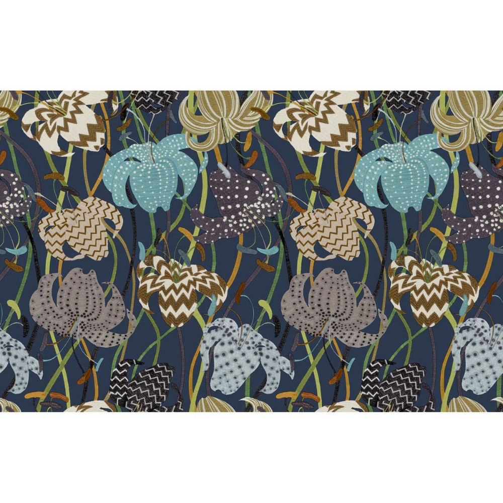 Kravet Couture W3625.650.0 Lilium Wallcovering in Blue/Brown/Multi