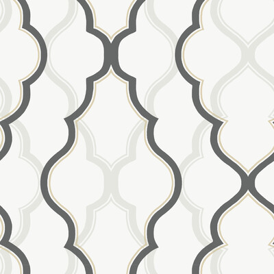 Kravet Design W3799.101.0  Wallcovering in White/Charcoal/Gold