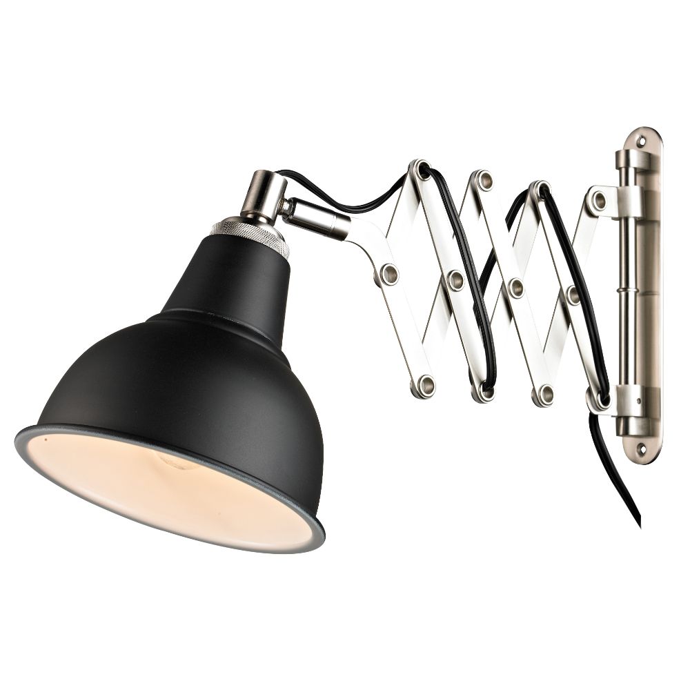 L2 Lighting LL1480BK 1-light Metal shade wall lamp in Matte BLCK and brushed steel