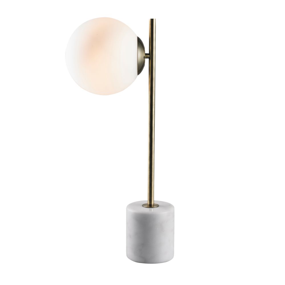 L2 Lighting LL1491 Glass shade table lamp with marble base in Antique brass/white marble