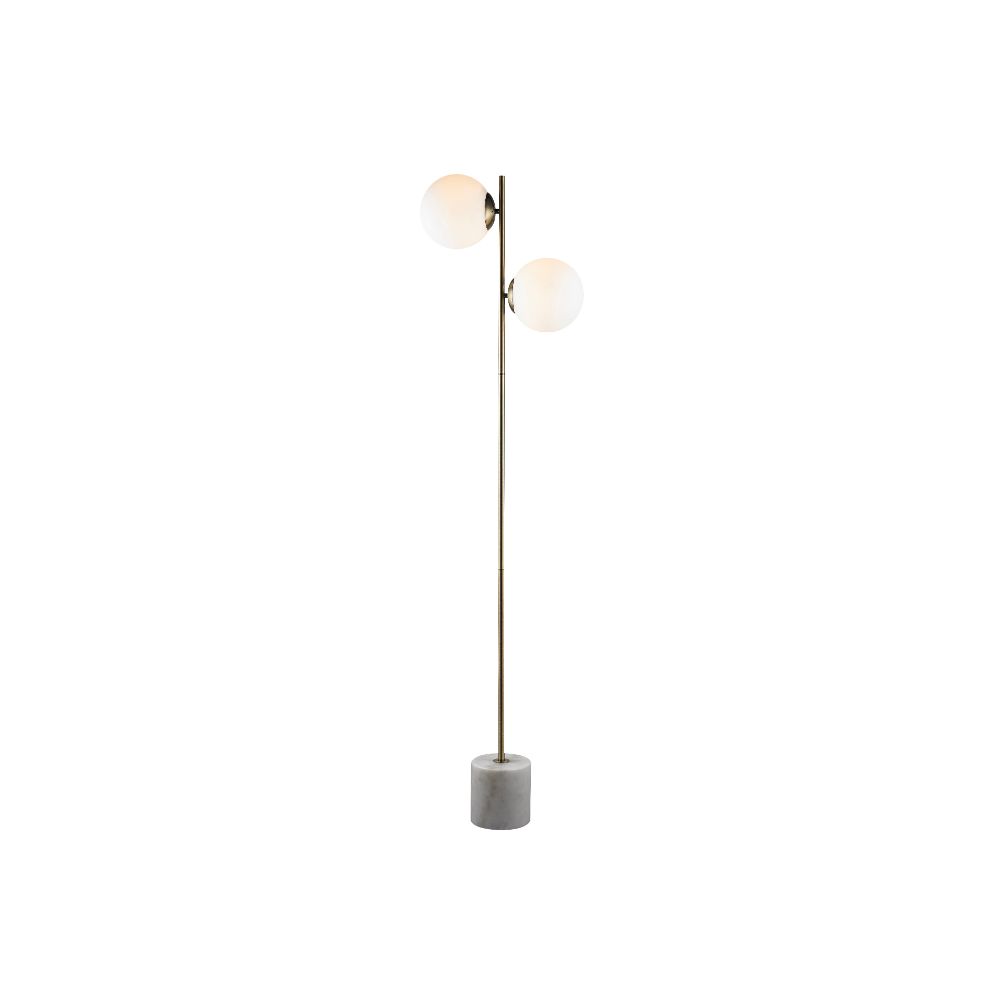 L2 Lighting LL1492 Glass shade floor lamp with marble base in Antique brass/white marble