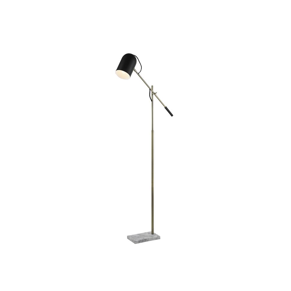 L2 Lighting SLL109BK Metal and marble task floor lamp in Antique brass, white marble and matte black