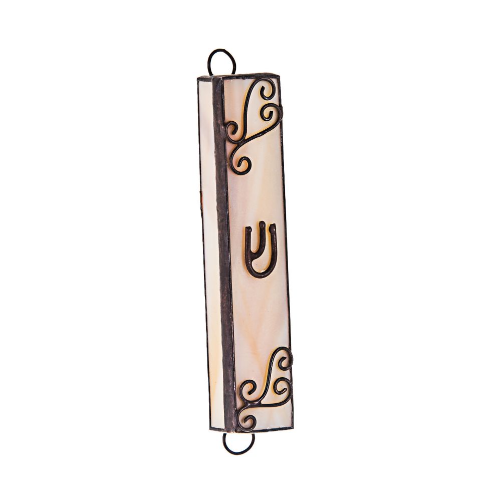 Stained Glass Ivory/Wht Mezuzah Case