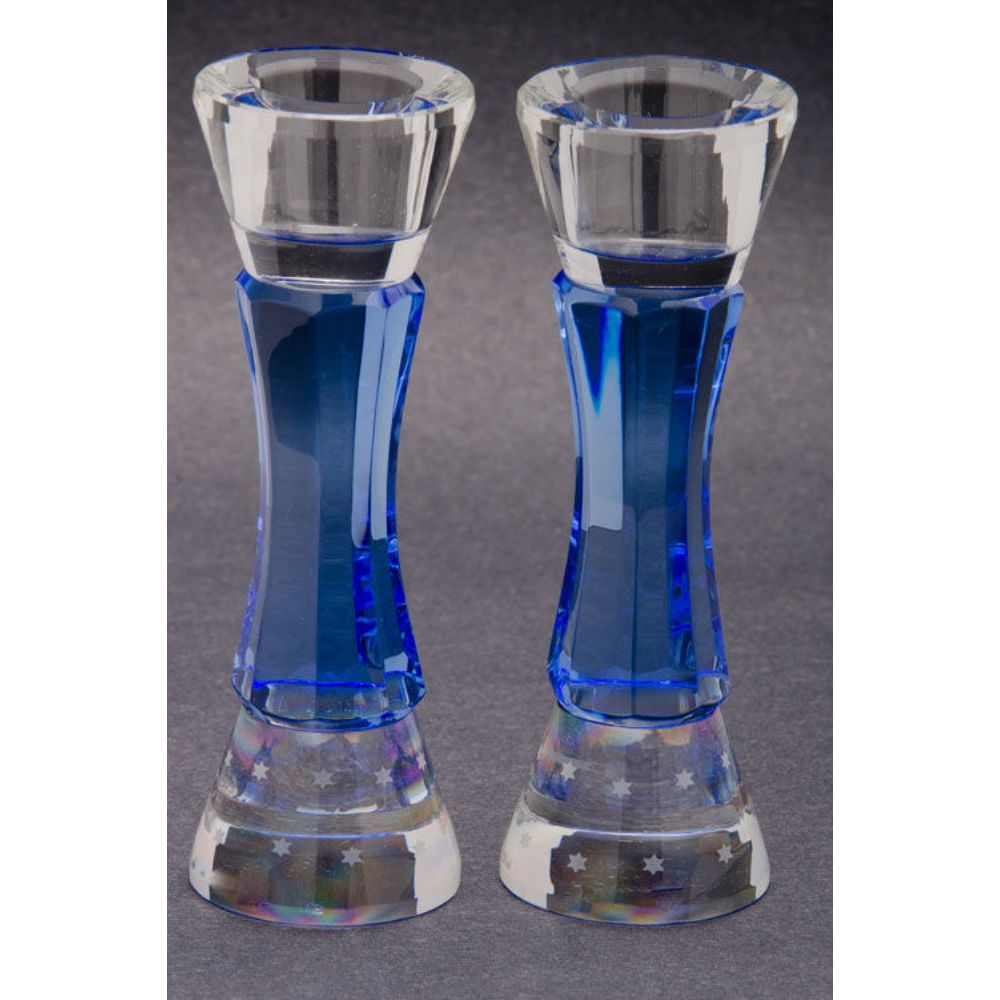 Blue and Clear with Stars Crystal Candlesticks