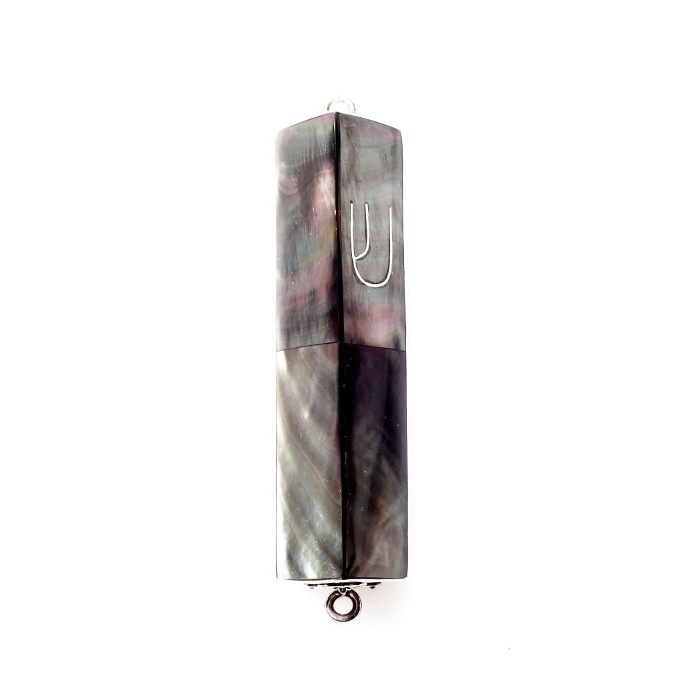 House of Raasche Black Mussell Shell Triangle and Sterling Silver Mezuzah Case