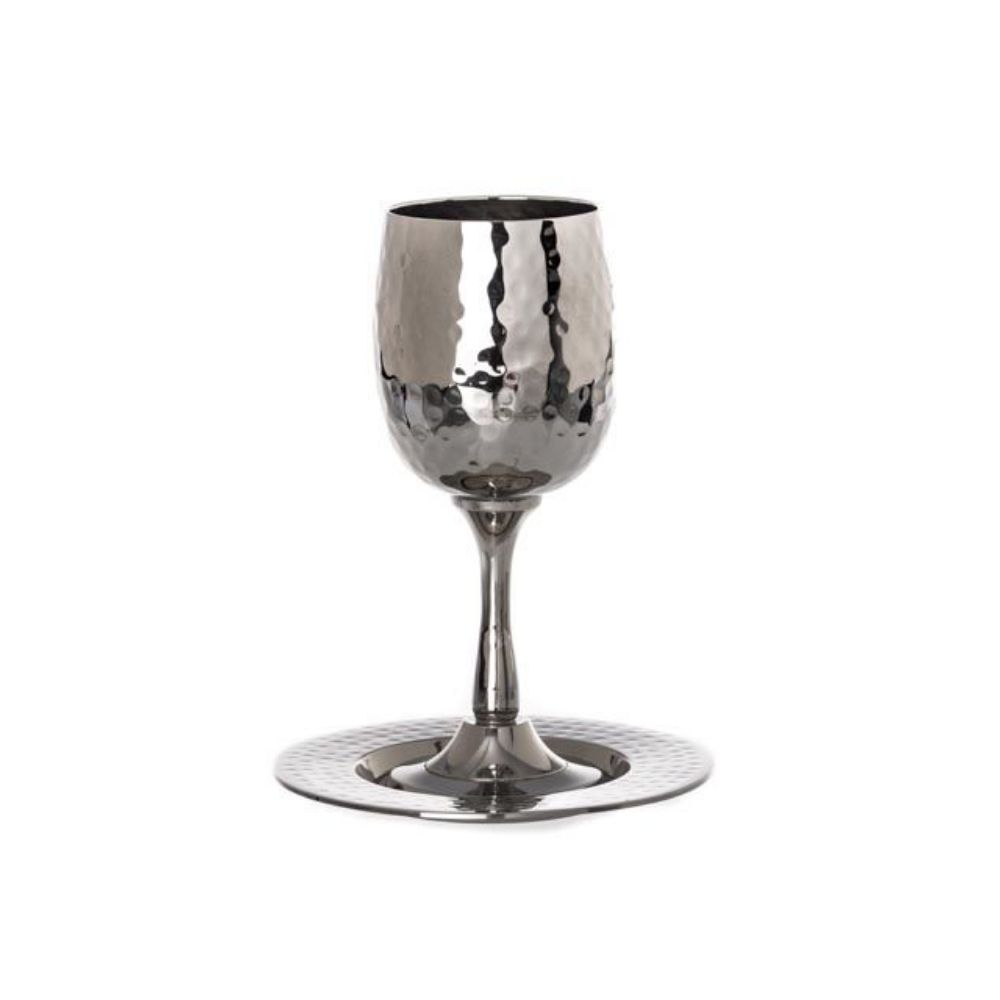 #11522 Kiddush Cup Hammered with tray Stainless Steel