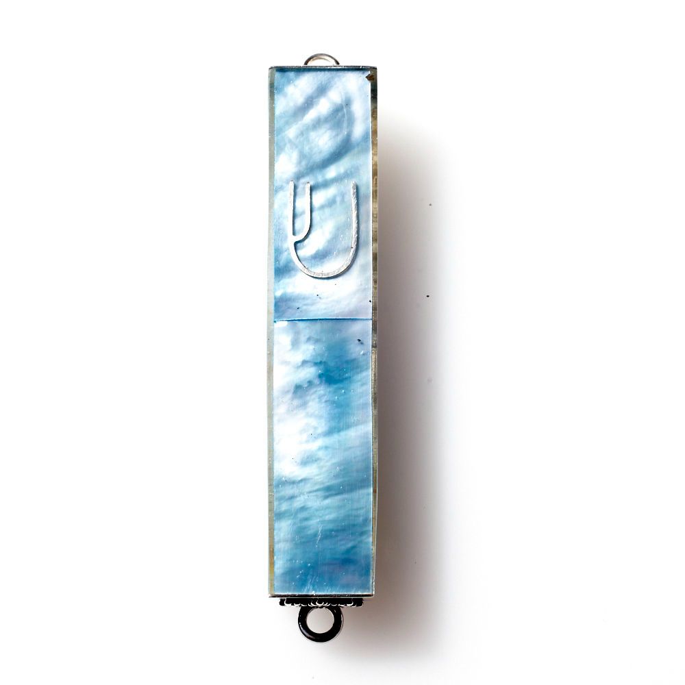 House of Raasche Blue Mother of Pearl Mini Sterling Silver Mezuzah Case