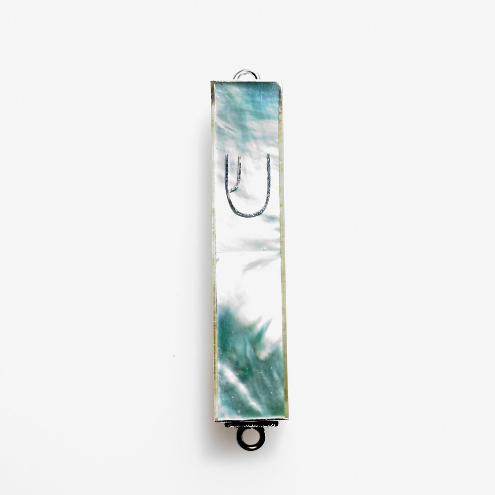 House of Raasche Green Mother of Pearl Mini Sterling Silver Mezuzah Case