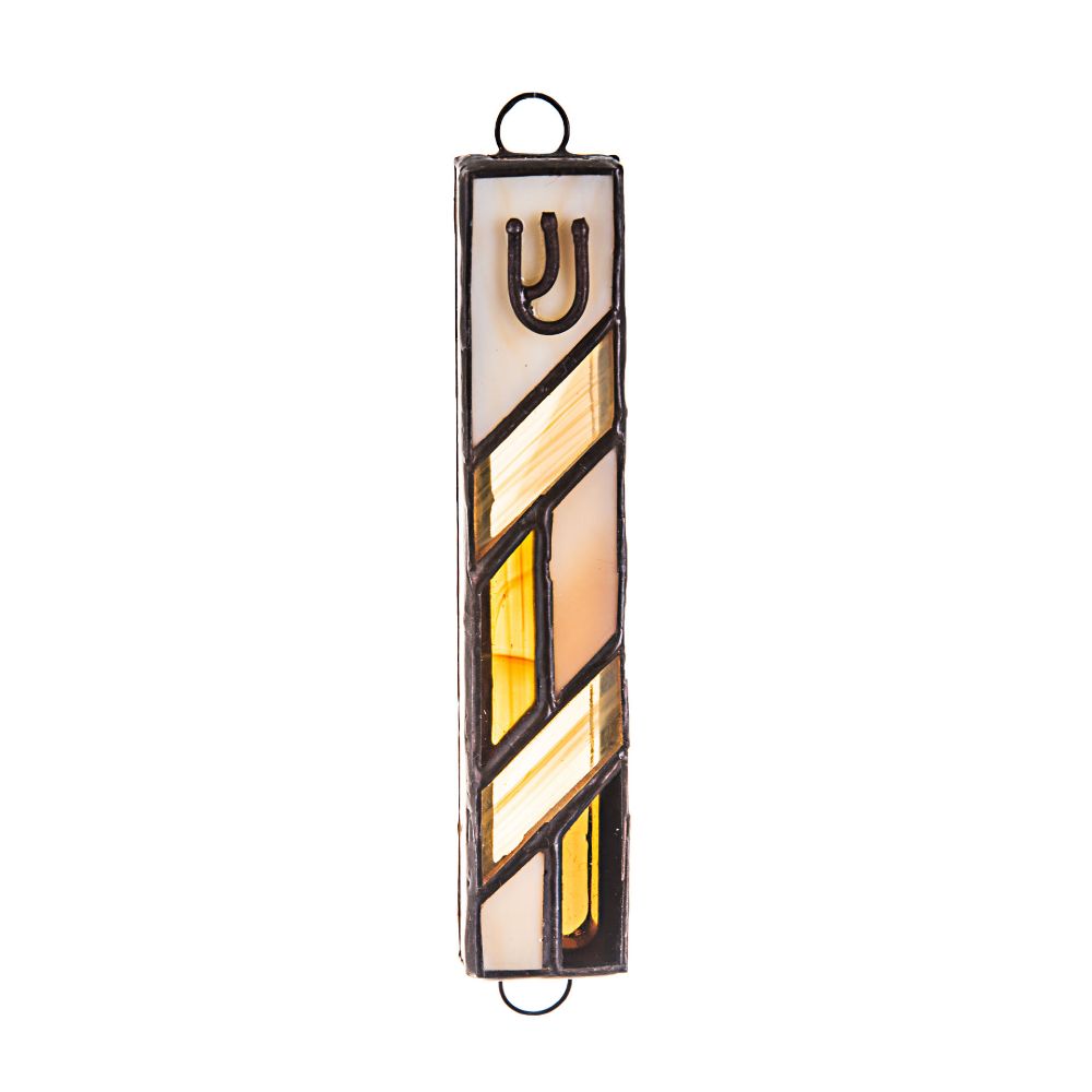 Stained Glass Ivory/Tan Mezuzah Case
