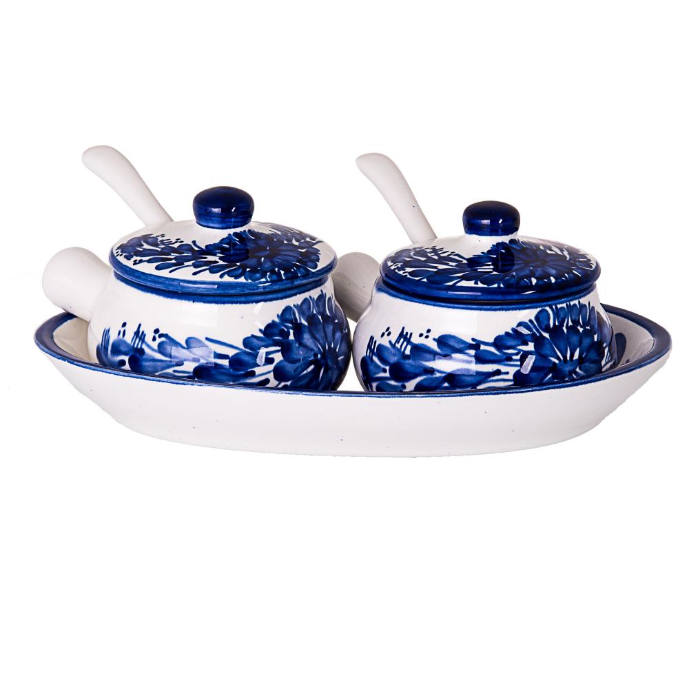 Ceramic Condiment Set Bowl -tray Blue/white