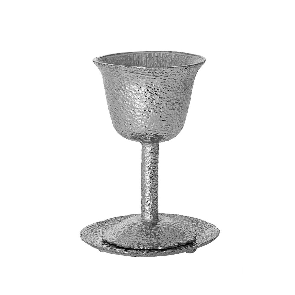 #104-S Hammered Silver Metal Kiddush Cup