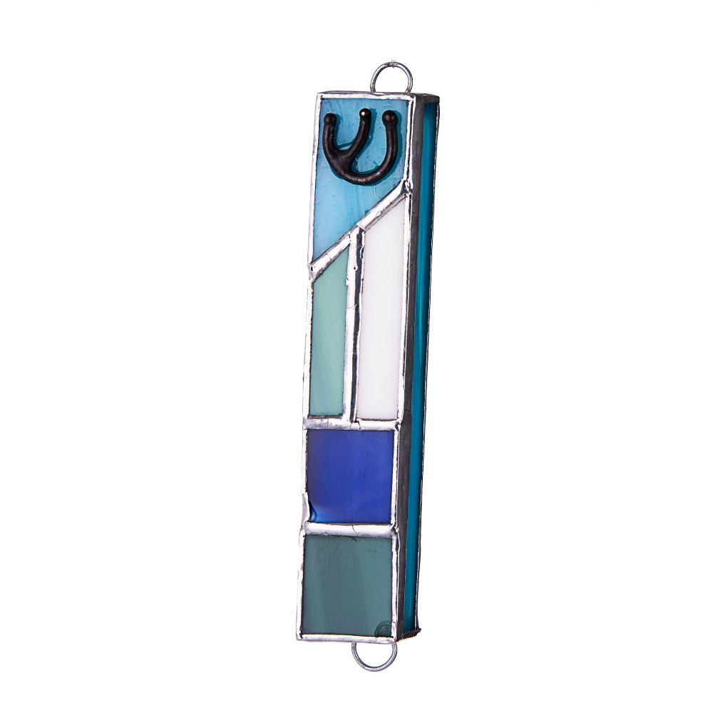 Stained Glass Blue And White Mezuzah Case
