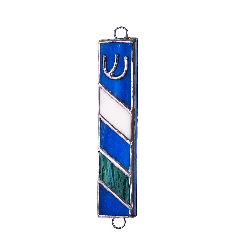 Stained Glass Blue /White Mezuzah Case