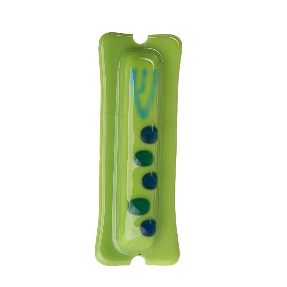 Glass Green With Blue Shin And Dots Mezuzah Case