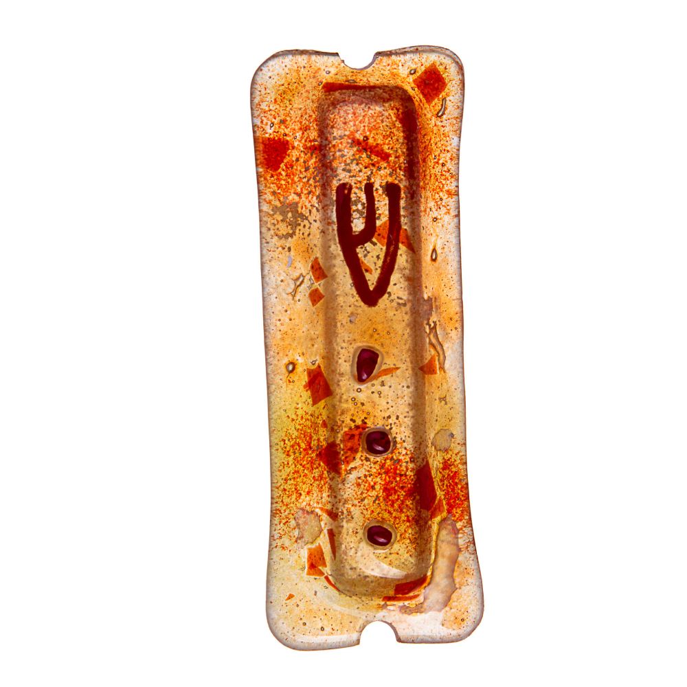Glass Orange With Red Shin And Dots Mezuzah Case