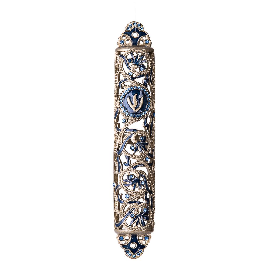 Jeweled Royal Blue Stones Mezuzah Case