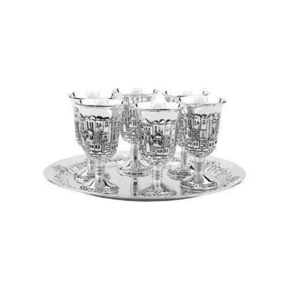 #935 Liquor Cups Set of 6 With Tray Silver Plated