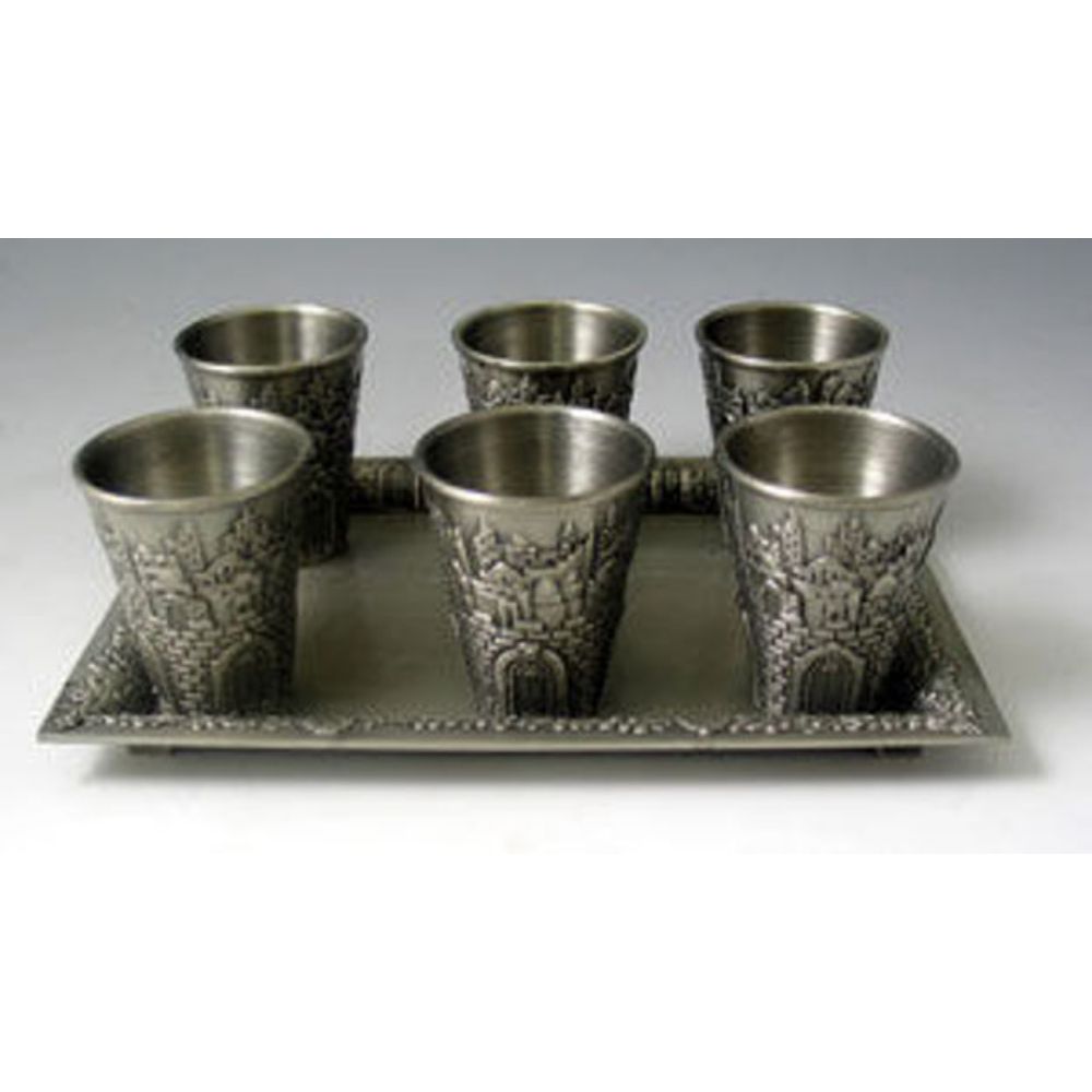 #7601-SP Liquor Cups Set of 6 With Tray Silver Plated