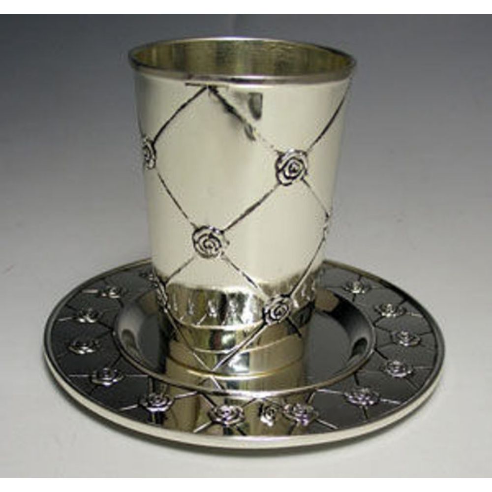 #2134 Kiddush Cup with tray Flower Design