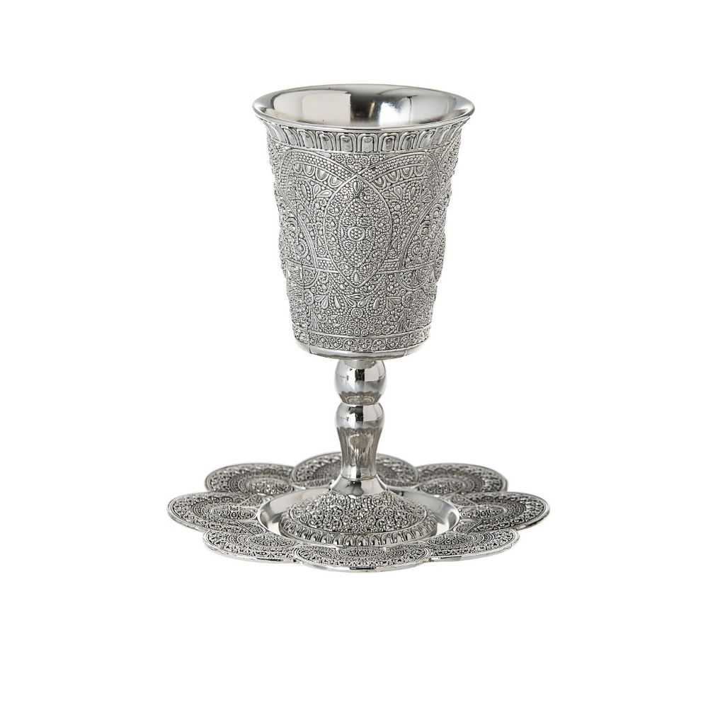 #2136-B Kiddush Cup Filegree with stem and tray