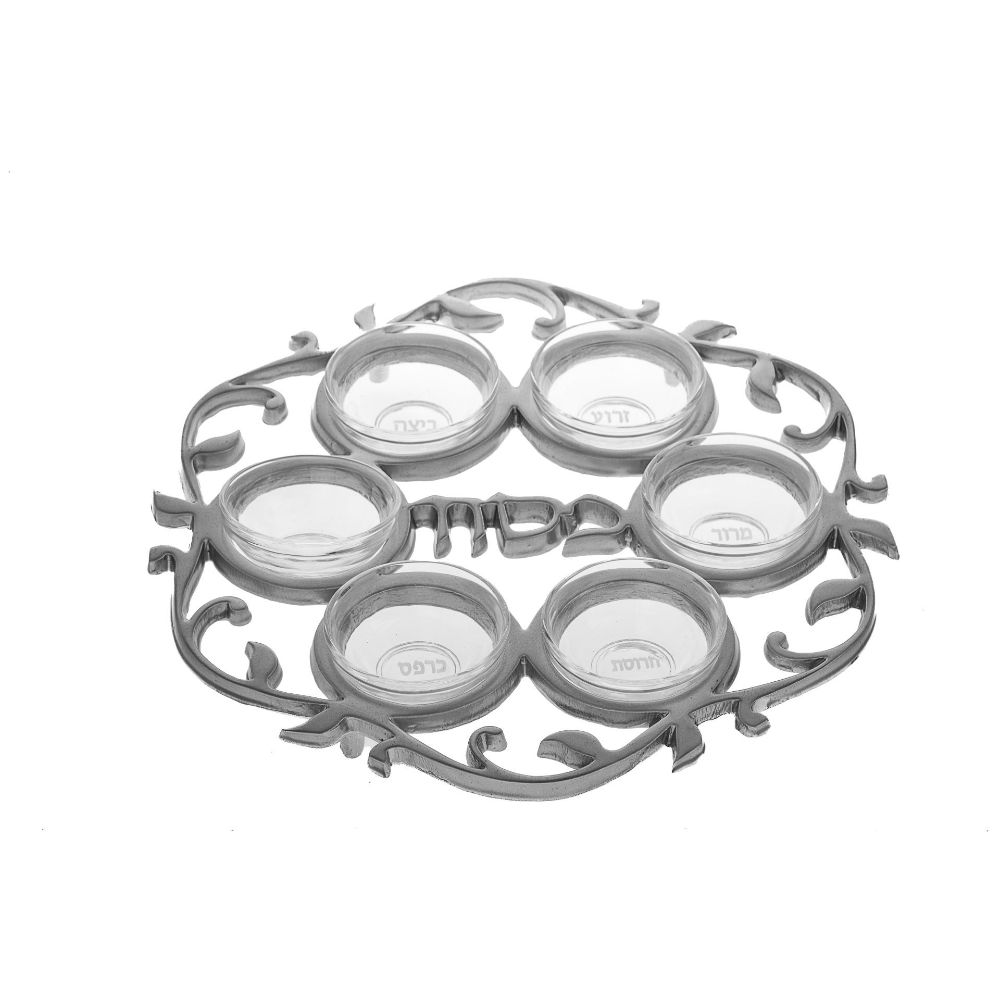 #840-S Seder Plate Silver with glass inserts
