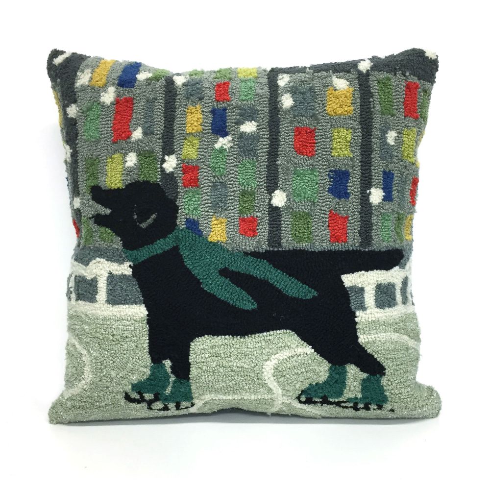 Liora Manne 7FP8S152606 1526/06 Holiday Ice Dog Green 18" Square Pillow