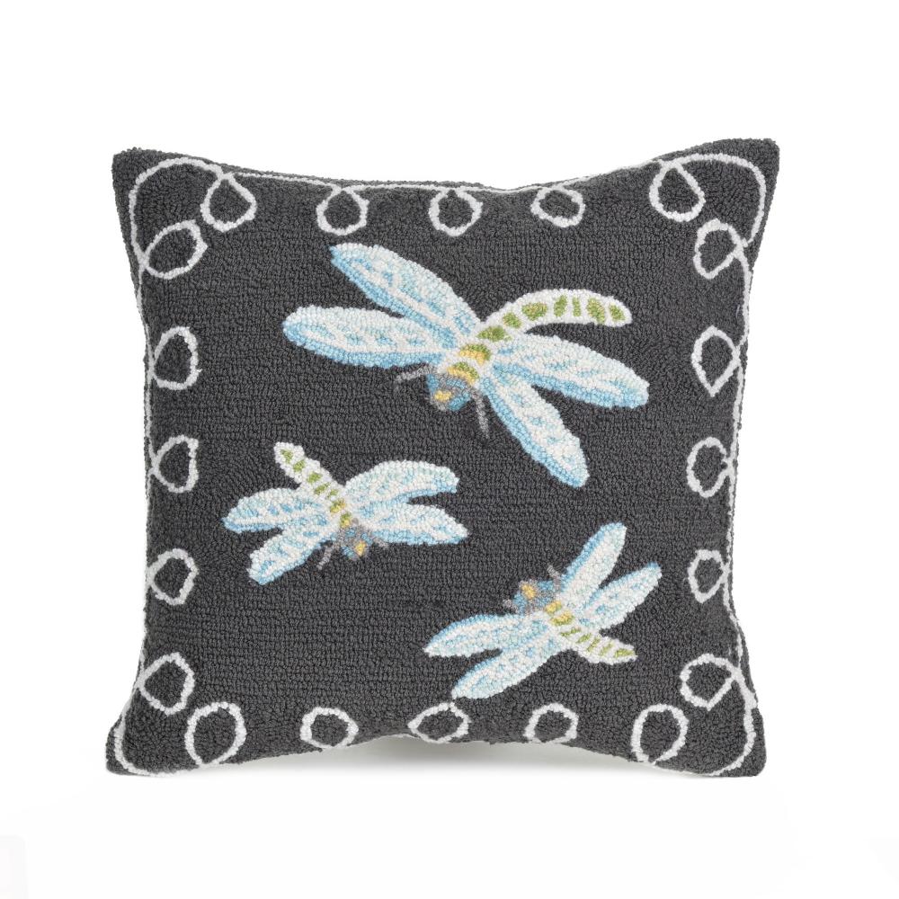 Liora Manne 2048/47 Frontporch Dragonfly Indoor/Outdoor Pillow Black 18" Square