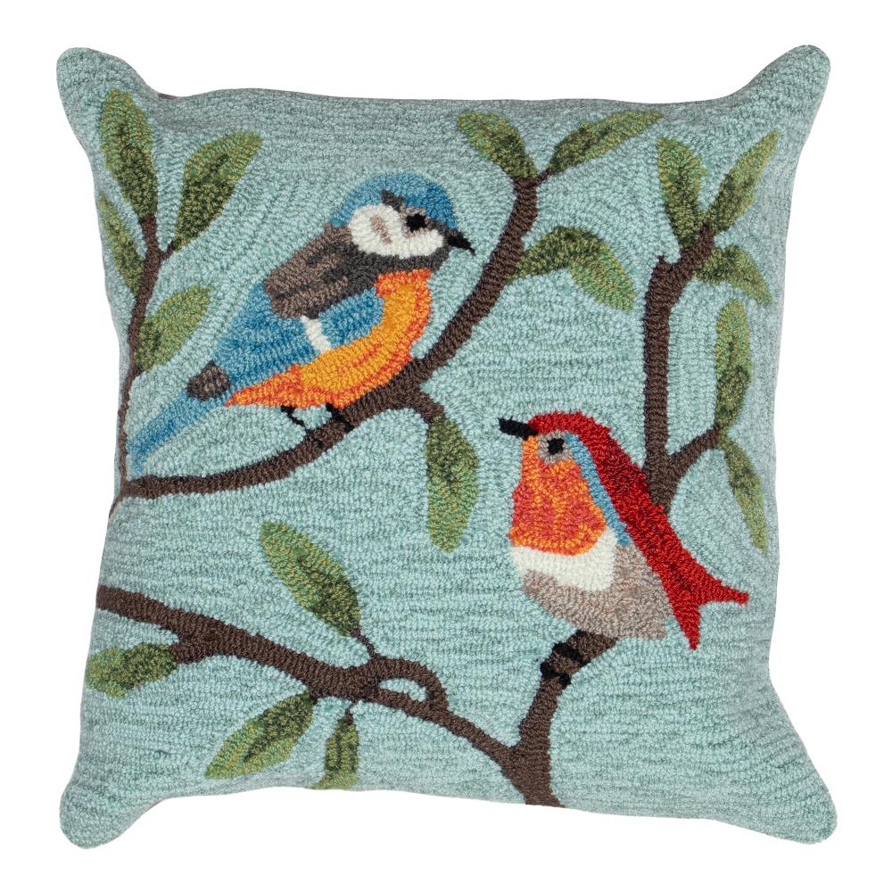 Liora Manne 2270/04 Frontporch Birds On Branches Indoor/Outdoor Pillow Blue 18" Square