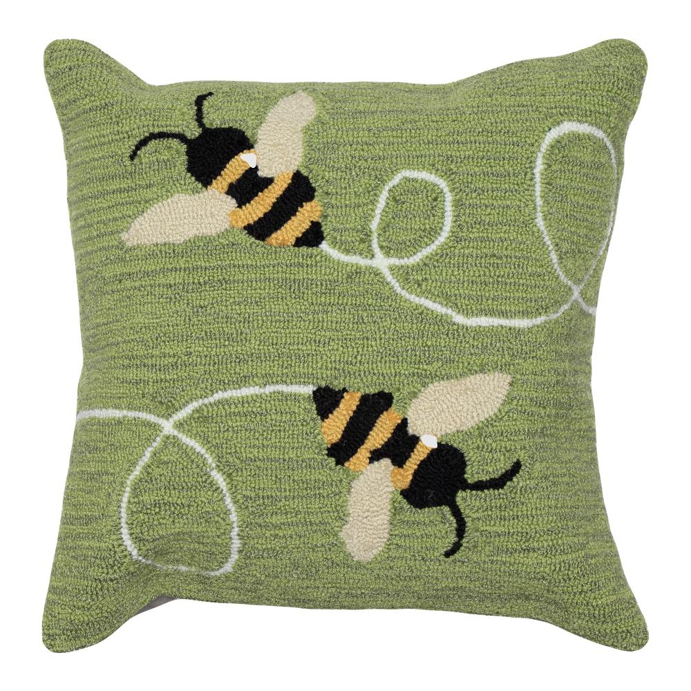 Liora Manne 4437/06 Frontporch Buzzy Bees Indoor/Outdoor Pillow Green 18" Square