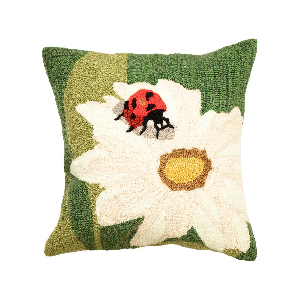 Liora Manne 4528/06 Frontporch Ladybug Indoor/Outdoor Pillow Green 18" x 18" Pillow in Greens