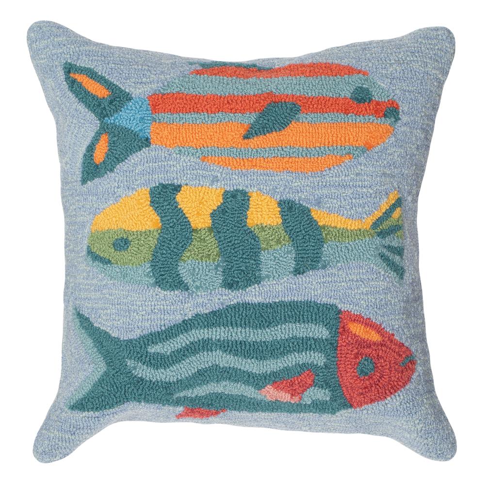 Liora Mann 4624/04 Frontporch Fishes Indoor/Outdoor Pillow Aqua 18" x 18"