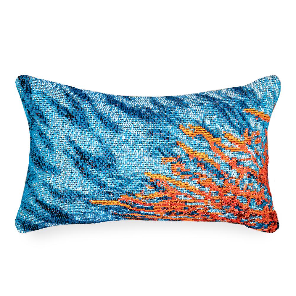 Liora Manne 8079/04 Marina Coral Indoor/Outdoor Pillow Ocean 12" x 18" Pillow in Blues