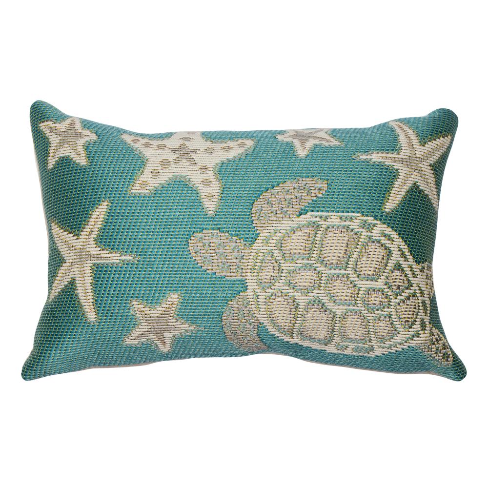 Liora Mann 9576/04 Marina Turtle And Stars Indoor/Outdoor Pillow Aqua 12" x 18"