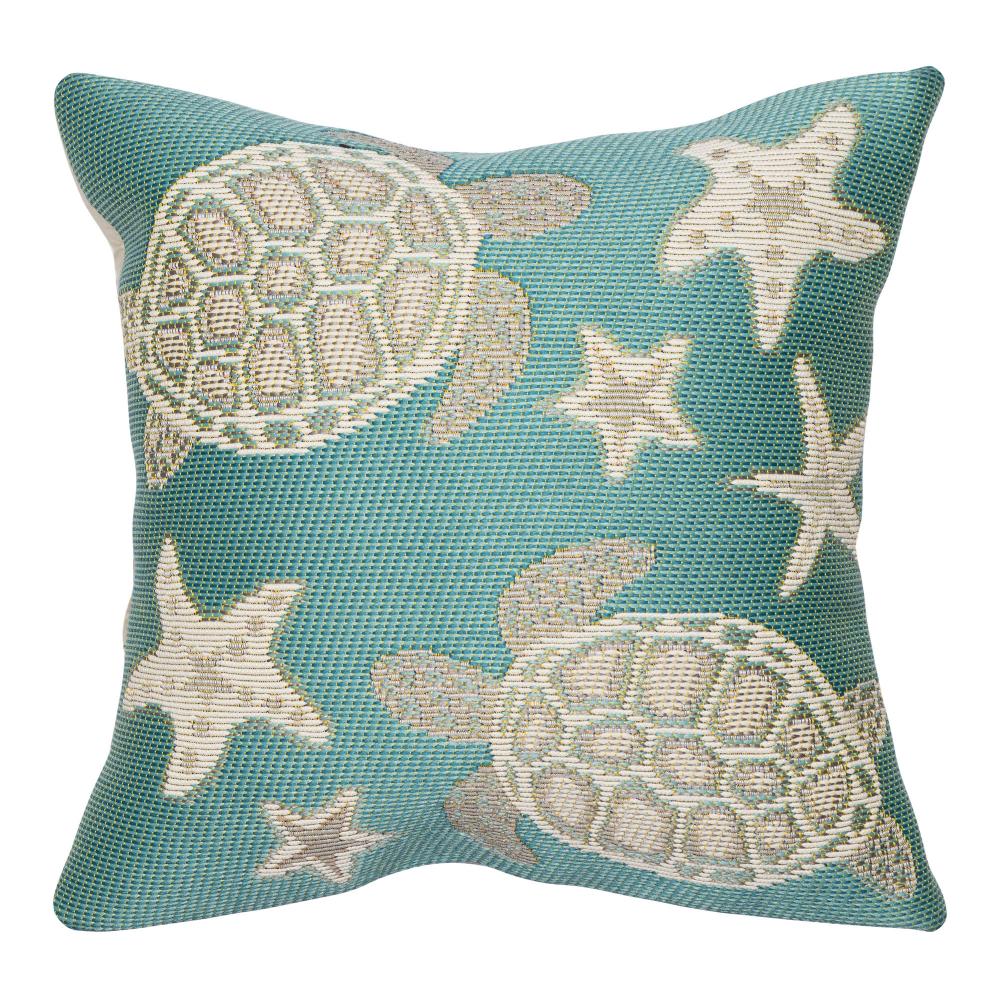 Liora Manne 9576/04 Marina Turtle And Stars Indoor/Outdoor Pillow Aqua 18" x 18"